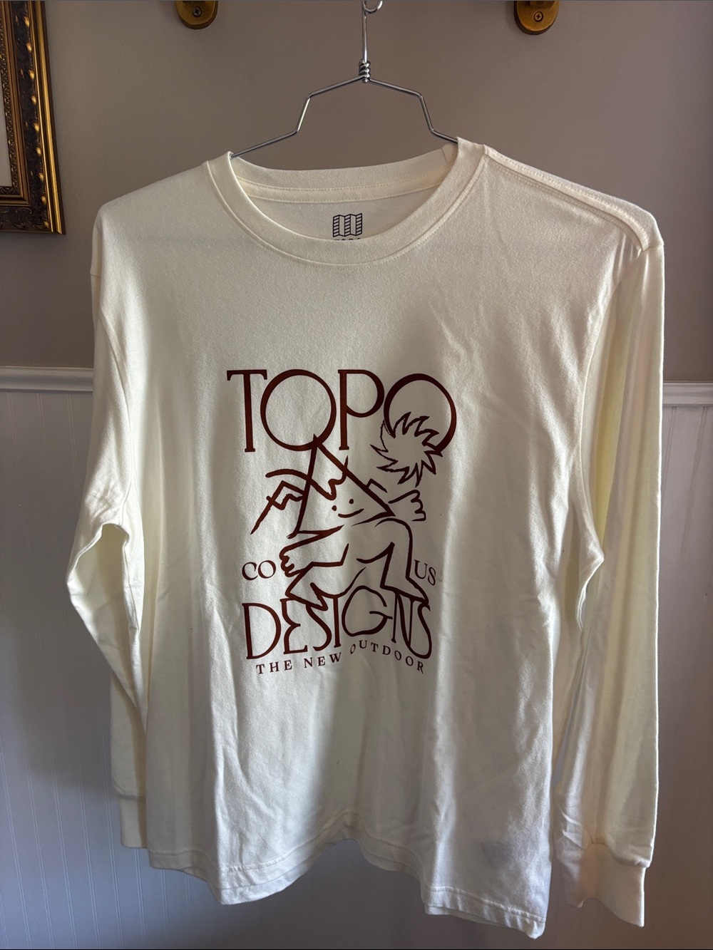 Topo Designs Cream Long-Sleeve Graphic Tee with Maroon Logo